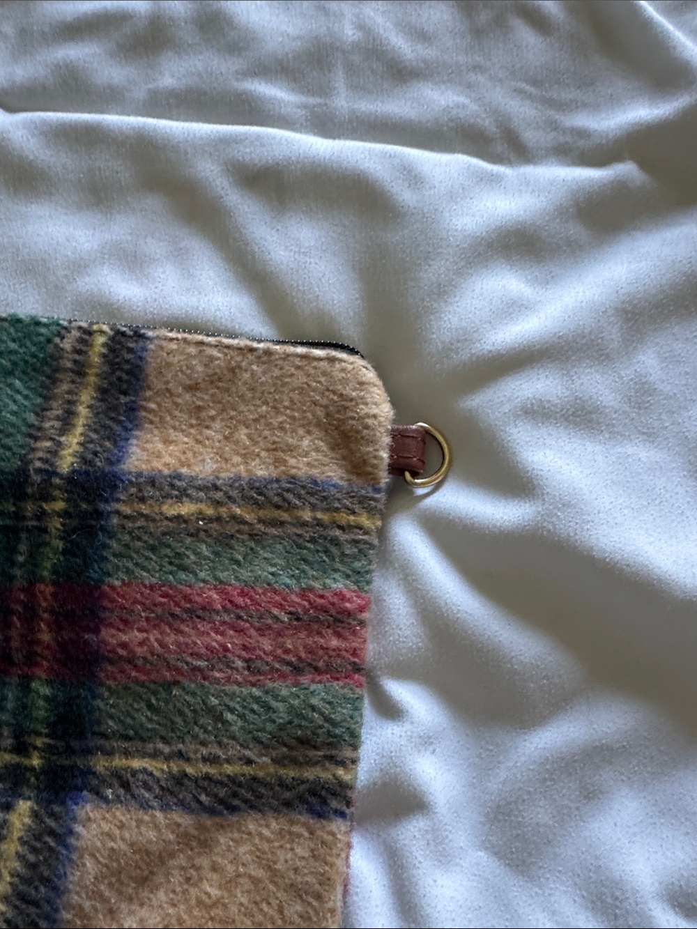 Plaid Wool Crossbody or Wristlet Bag with Brown Leather Tassel Zipper Pull - Picture 6 of 7